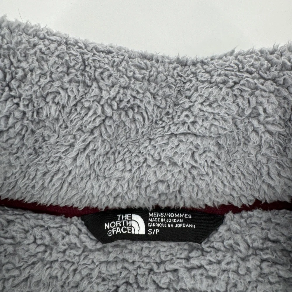 The North Face Mens Gray Maroon Sherpa Fleece 1/4 Zip Pullover Jacket Small
